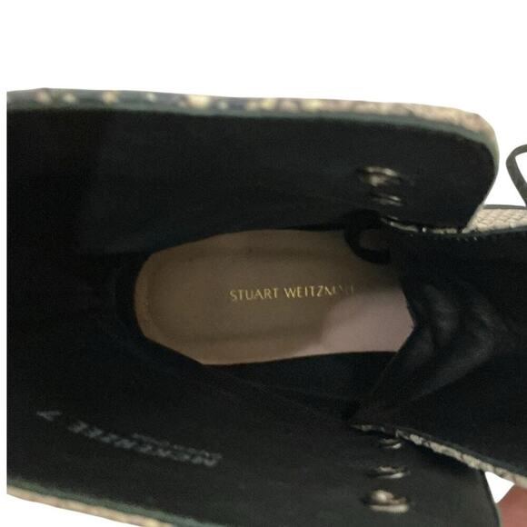 Stuart Weitzman McKenzee Python Embossed Lace Up Leather Combat Boots Size 7 - Picture 11 of 13